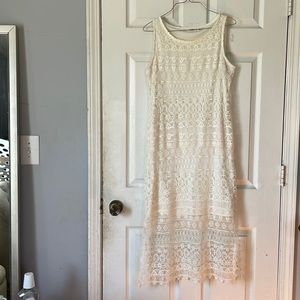 Cato white cream maxi lacy detailed sheer crew neck short sleeveless dress sz 8